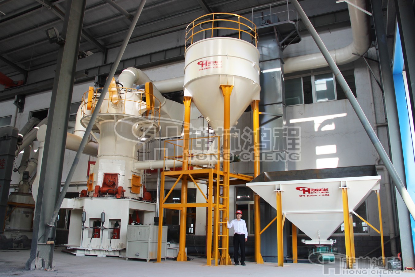 桂林鴻程新型磨粉設備，方解石超細粉立磨機，立磨，80-2500目方解石粉超細立磨粉機：HLMX系列超細立式磨粉機